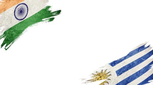 白を背景にインドとウルグアイの国旗 — ストック写真